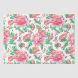 Papel De Seda Padrão de Flores Rosa Brilhante