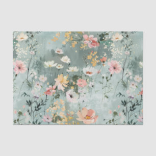 Papel De Seda Padrão de Flores Silvestres Pintadas em Tons Suave