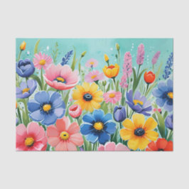 Papel De Seda Padrão de Flores Vibrantes de Primavera em Aquarel