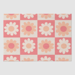 Papel De Seda Padrão de Flores Xadrez Peach Fuzz Retro