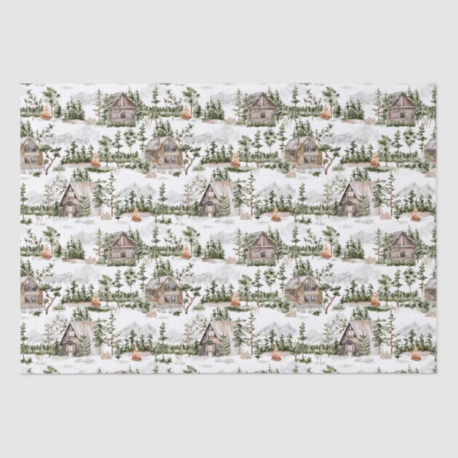 Papel De Seda Padrão de Floresta de Aquarela (Frente )