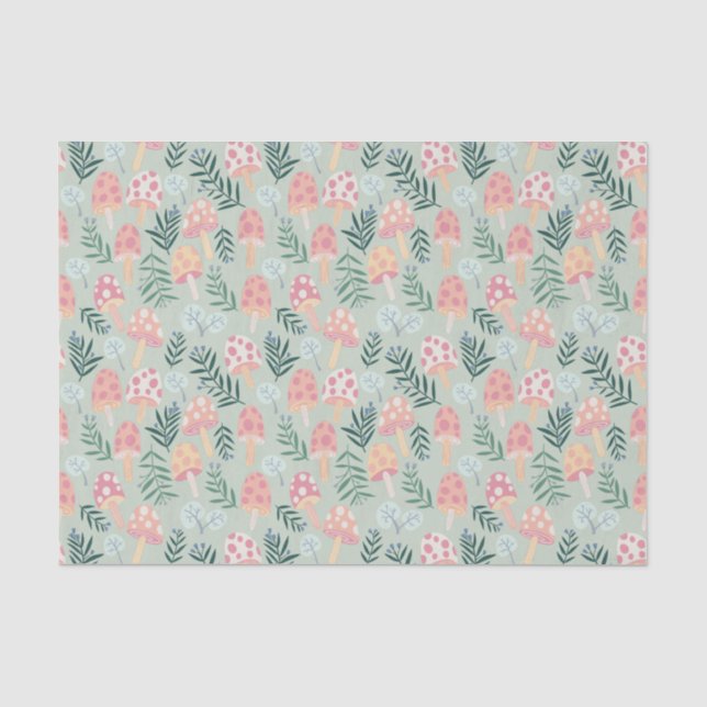 Papel De Seda Padrão de Floresta de Cogumelos Magicos (Frente )