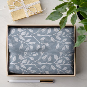 Papel De Seda Padrão de Folha Azul Elegante