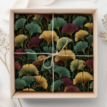 Padrão de Folha de Ginkgo Verde-azulado Borgonha 