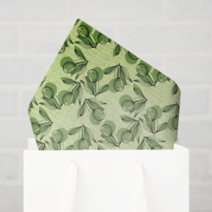Papel De Seda Padrão de Folha e Azeitona Verde em Verde Claro