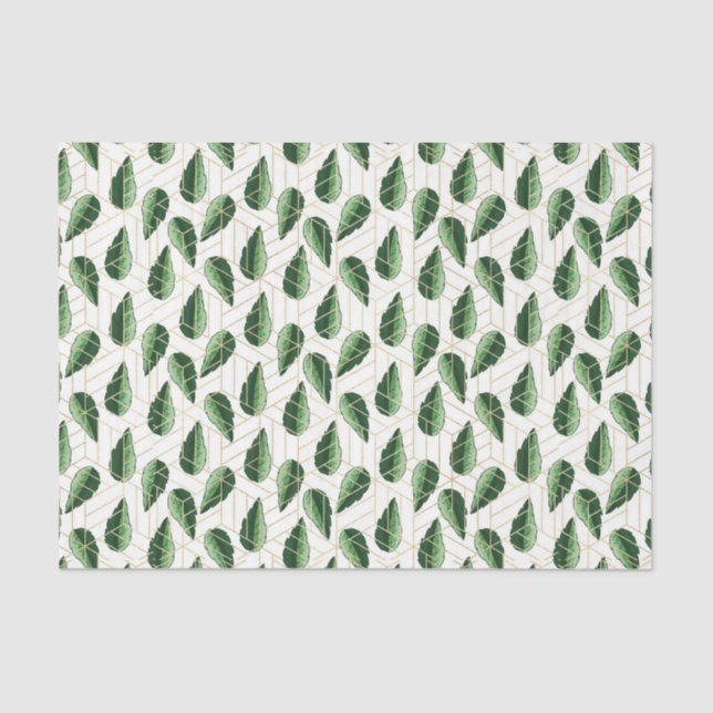 Papel De Seda Padrão de Folha Verde 24 (Frente )