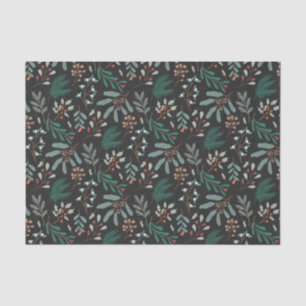 Papel De Seda Padrão de Folhagem de Natal Rustic Black