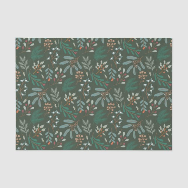Papel De Seda Padrão de Folhagem de Natal Verde Russo (Frente )
