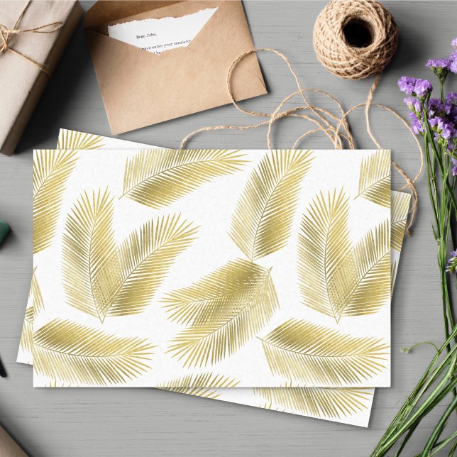 Papel De Seda Padrão de Folhas de Folha de Ouro (Gold Palm Leaves Pattern Tissue Paper)