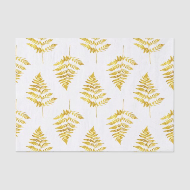 Papel De Seda Padrão de Folhas Douradas do Fern (Frente )