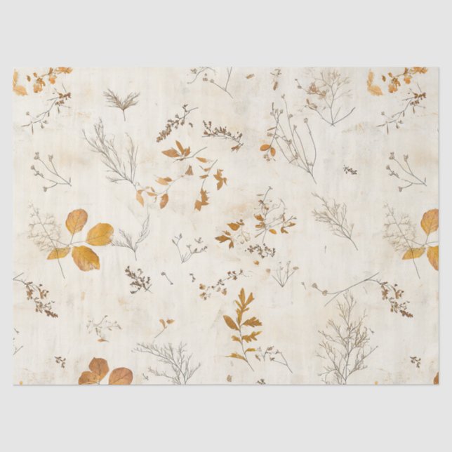 Papel De Seda Padrão de Folhas Prensadas Rústicas – Botânica de  (Frente )