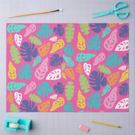 Papel De Seda Padrão de Folhas Tropicais de Verão Brilhantes