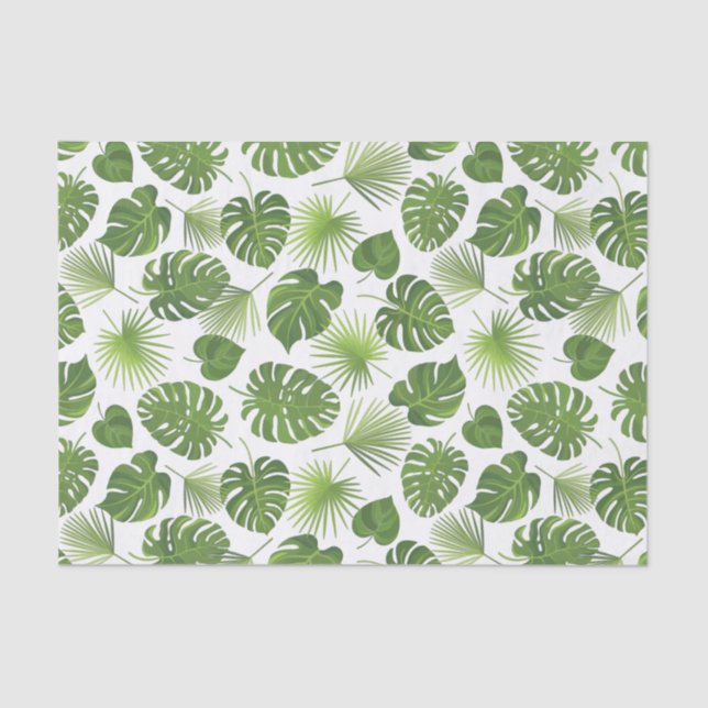 Papel De Seda Padrão de Folhas Tropicais na moda Verde (Frente )