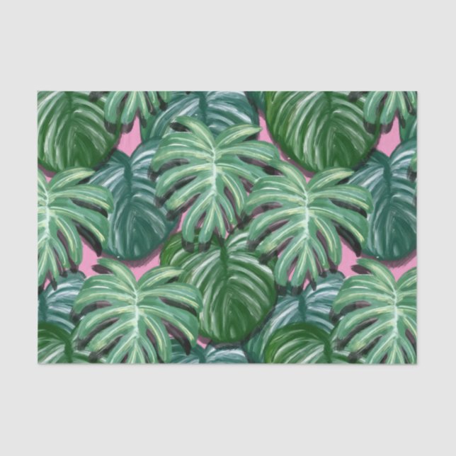 Papel De Seda Padrão de Folhas Tropicais Verde Exótica (Frente )