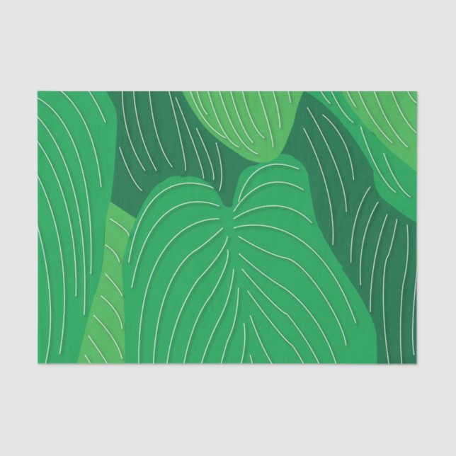 Papel De Seda Padrão de Folhas Verdes (Frente )