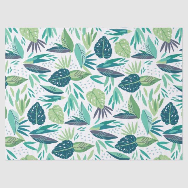 Papel De Seda Padrão de Folheto Botânico Verde (Frente )