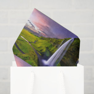 Papel De Seda Padrão de Foto da Cachoeira Islandesa Verde Nature