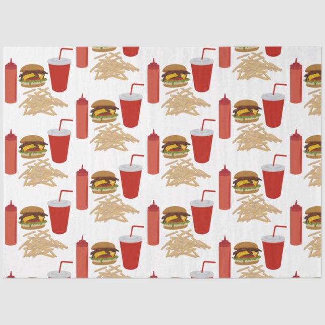 Papel De Seda Padrão de Fries Burger de Comida Rápida (Frente )