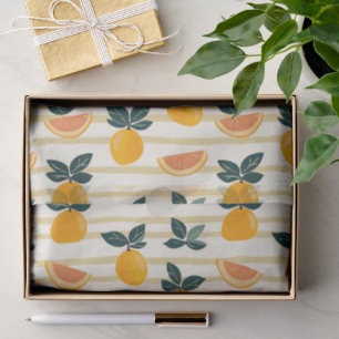Papel De Seda Padrão de Fruta de Citros Vibrante com Folhas Verd