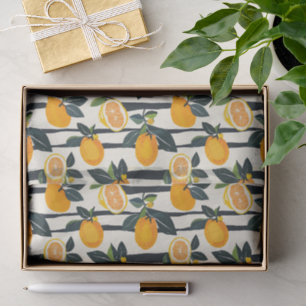 Papel De Seda Padrão de Fruta de Citros Vibrante com Folhas Verd