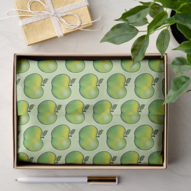 Papel De Seda Padrão de Fruta de Maçã de Desenho Verde (Presente)