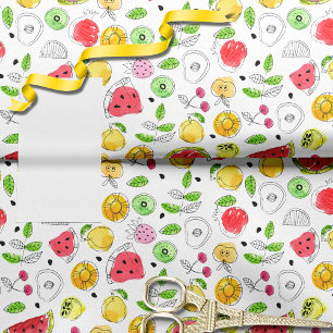 Papel De Seda Padrão de Fruta de Verão Branco