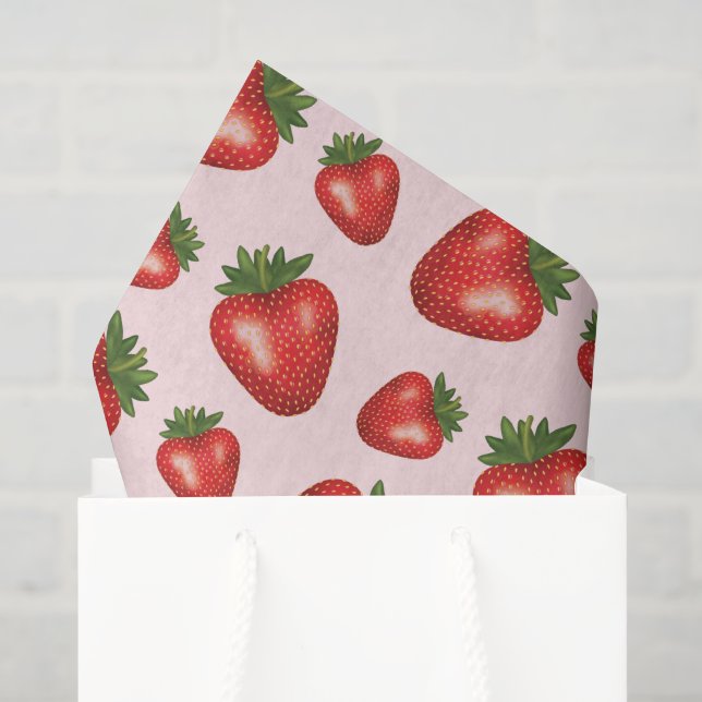 Papel De Seda Padrão de Fruta Morango Vermelho em Rosa (Sacola de presentes)