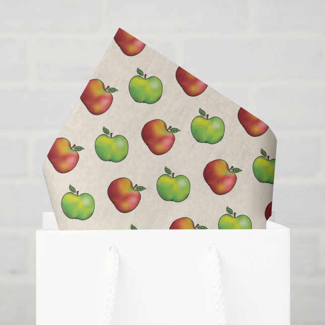 Papel De Seda Padrão de Frutas de Maçã Vermelhas e Verdes (Sacola de presentes)