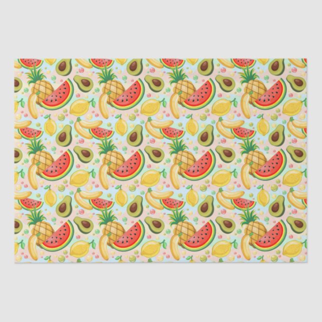 Papel De Seda Padrão de Frutas de Verão Fresco (Frente )
