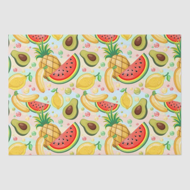 Papel De Seda Padrão de Frutas de Verão Fresco (Frente )