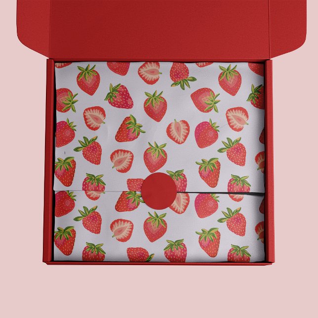 Papel De Seda Padrão de Frutas de Verão Morango Rosa (Strawberry pattern tissue paper)