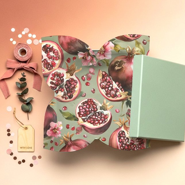 Papel De Seda Padrão de Frutas e Flores de Romã Luxuriante (Criador carregado)