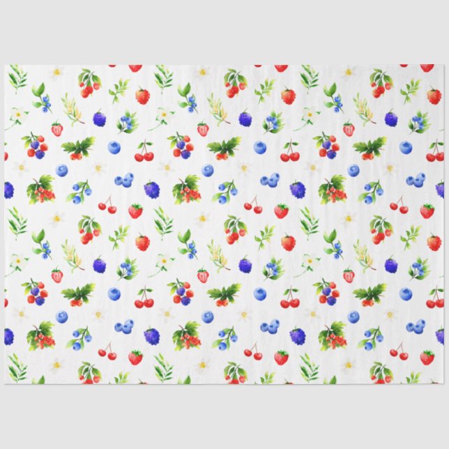 Papel De Seda Padrão de Frutas Vermelhas (Frente )