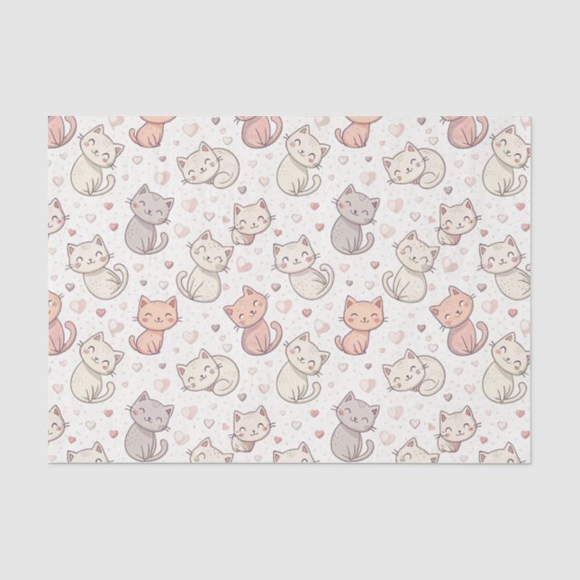 Papel De Seda Padrão de Gatinho Chibi Fofo - Design de Gatinho K (Frente )