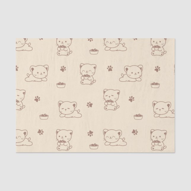 Papel De Seda Padrão de Gato Bege Fofo (1) (Frente )
