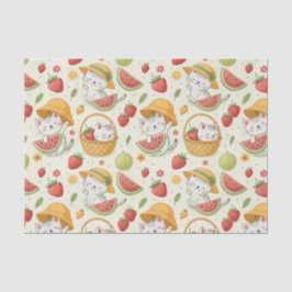 Papel De Seda Padrão de Gato de Frutas de Verão - Design de Piqu