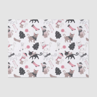 Papel De Seda Padrão de Gato Gatinho de Natal Bonito