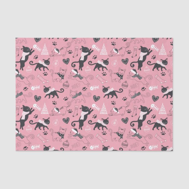 Papel De Seda Padrão de Gato Gatinho de Natal Bonito (Frente )