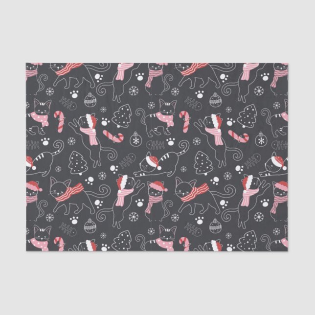 Papel De Seda Padrão de Gato Gatinho de Natal Bonito (Frente )