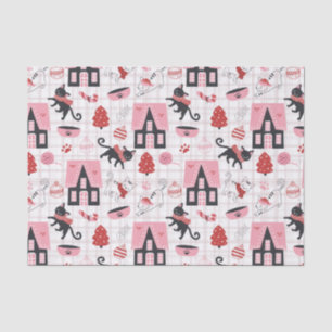 Papel De Seda Padrão de Gato Gatinho de Natal Bonito