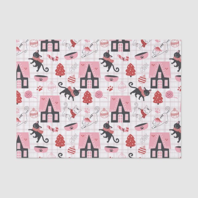 Papel De Seda Padrão de Gato Gatinho de Natal Bonito (Frente )