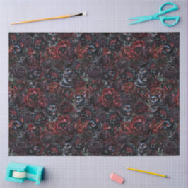 Papel De Seda Padrão de Gato Preto Gótico & Flores Escuras