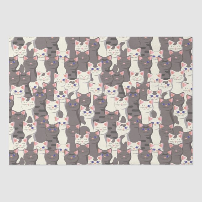 Papel De Seda Padrão de gatos brancos e cinzas (Frente )