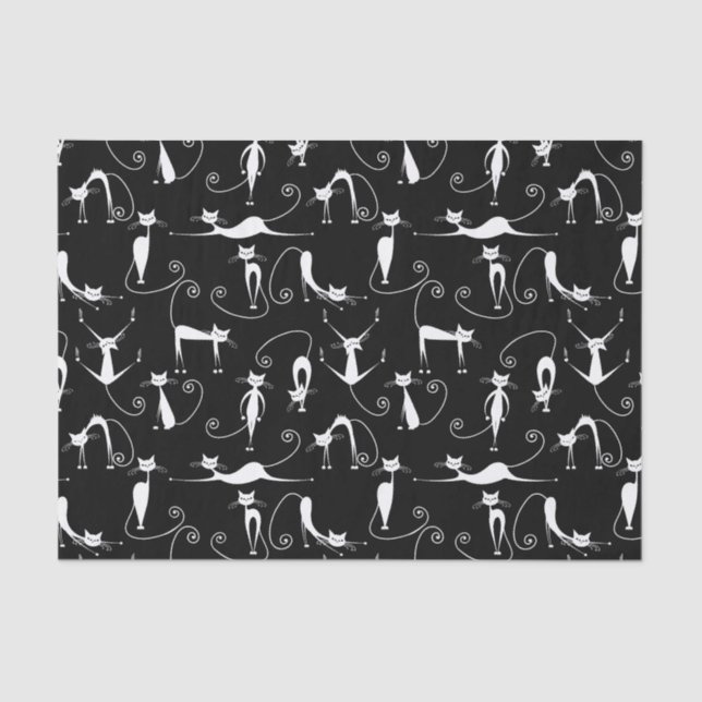 Papel De Seda Padrão de Gatos Brancos Esbranquiçados (Frente )