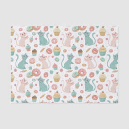 Papel De Seda Padrão de Gatos Fofos & Cupcakes - Arte de Gatinho
