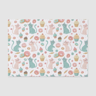 Papel De Seda Padrão de Gatos Fofos & Cupcakes - Arte de Gatinho