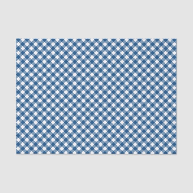 Papel De Seda Padrão de Gingham Azul Chic Country (Frente )