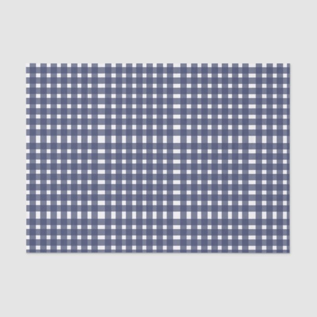 Papel De Seda Padrão de Gingham Branco Azul (Frente )