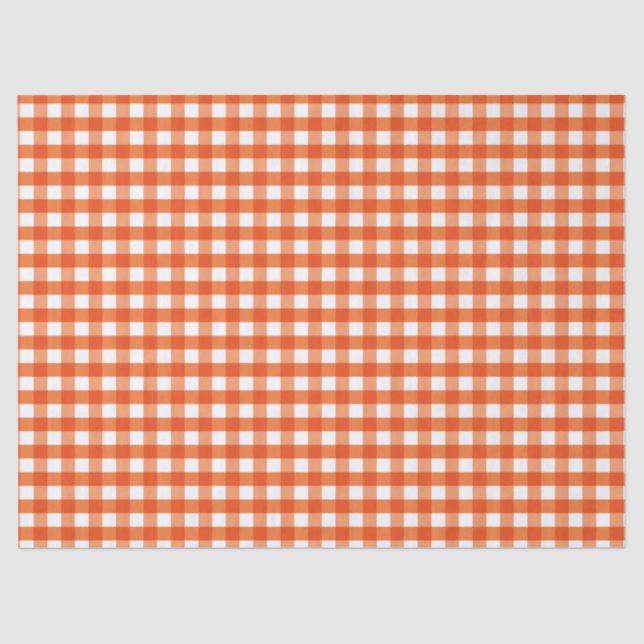 Papel De Seda Padrão de Gingham Branco e Laranja (Frente )