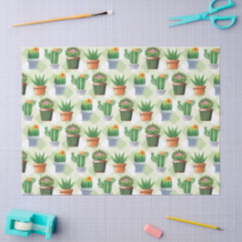 Papel De Seda Padrão de Gingham Cactus Verde